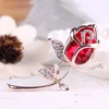 Brooches Shining Zircon Red Tulip Flower For Women Elegant Rose Bouquet Coat Lapel Pins Wedding Party Badge Jewelry