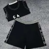 Zweiteiliges Damen-Hosen-Designer-Set, Damenmode, Buchstaben-Stickerei, Grafik, ärmelloses T-Shirt, Oberteil, lässiger Strick-Shorts-Anzug