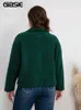 Gibsie plus size single breasted fleece short jacka kvinnor fall mode lapel öppen front lång ärm teddy outwear jackor 240126