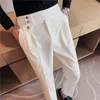 Ternos masculinos de cintura alta calças terno 2024 estilo britânico vestido casual fino ajuste calças formal escritório festa casamento pantalon homme