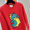 Damen Strick-T-Shirts Designer 2024 Frühlingsfest Neues Drachenjahr Begrenzter lustiger Dinosaurier-Handtuch bestickter Rundhals-Strickpullover SGAY