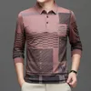 Luxuriöses Herbst-T-Shirt für Männer 2023 Langarm Turndown-Kragen Briefdruck Knopf gestreift Polo-T-Shirts Mode Pullover Top 240118