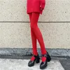 Meias femininas anti-gancho meia-calça vermelha meias elásticas sem costura calças de cintura alta leggings salto
