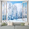 Winter Tapijt Bos Cederbomen Zonneschijn Wit Raam Natuur Landschap Kerst Muur Opknoping Thuis Woonkamer Slaapkamer Decor 240118