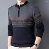 Pulls pour hommes Hommes Color Block Pull Vintage Rayé Tricoté avec fermeture à glissière Détail Col ras du cou pour l'hiver Automne épais pull chaud