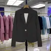 Damenanzüge, Damen-Blazer, kurz, Büro-Damen, elegant, Oberbekleidung, lange Ärmel, Taschen, Blazer, Mantel, Vintage-Stil, gekerbter Kragen, Knopf, weibliche Kleidung