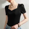 Women's T Shirts High Quality 2024 Women Tops Wrinkle Splice Spring Summer T- Shirt Female Clothing Sexy Crop Top Clothes Casual Blouse Girl