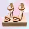 Fashion Gianvito 105 -см каблуки на каблуках сандалии Skyhigh для женщин для женщин летние роскошные дизайнерские обувь золотой теленок