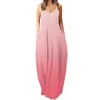 Casual Kleider Frauen Farbverlauf Gedruckt Lange Sommerkleid Urlaub Strand Party Spaghetti Strap Weibliche Dünne Maxi Kleid Mit Tasche Robe Femme