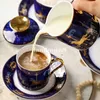Luxurious golden-rimmed Blue color Carousel coffee set Bone china cups and saucers Porcelain tea set 15 pcs Ceramic Tableware set 323K