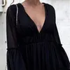 Casual Dresses Womens 2024 Summer Deep V Neck Knotted Chiffon Elegant Short Swing Skater