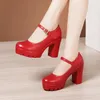 Dress Shoes Small Size 32 33-43 Block High Heels Thick Sole Platform Pumps Women 2024 Red Silver White Wedding Office Model