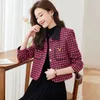 Kadın Ceket Küçük Koku Houndstooth Tweed Coat Sonbahar Kış 2024 Yatak Üstleri Kore Moda Giysileri A14 240124