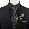 Mens Premium Paisley Gravata Broche Conjunto Vermelho Preto Azul Ajustável Pescoço Luxo Clássico Terno Smoking Noivo Acessórios De Casamento 240122