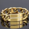 Luxury Golden 14k Yellow Gold Cross Armband för män 20 mm Curb Cuban Chain Mens Armband Faith Christian Gifts Jewelry