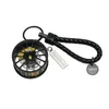 Keychains 1pcs Creative Car Key Rings With Leather Rope Wheel Hub Brake Absorber Design Iron Box Packing