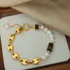 Bracelets Tiger eye stone real pearl beaded necklace stainless steel necklaces for women minimalist elegant vintage winter Maillard style