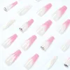 False Nails 24 Pcs Full Cover Long Press On French Tip Fake With Rhinestones