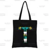 Shopping Bags TOOTH 26 Letter Alphabet Black Canvas Tote Bag Reticule Cosmetic Student Shoulder Handbag