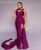 2024 ASO EBI Purple Mermaid Dress Szyffon High Split Sexy Evening Formal impreza Druga przyjęcie urodzinowe suknie zaręczynowe sukienki szatą de soiree zj74