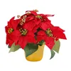 Plante artificielle de Poinsettia rouge en pot de fleurs décoratives pour pièce maîtresse de Table