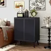 Metal Rattan Accent Cabinet 2 Door Buffet Storage for Kitchen Living Room and Hallway Black 240125