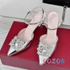 Sandales d'été rose cristal perle creuse talon haut en cuir véritable bout pointu chaussures habillées pour femmes sexy grande taille mariage