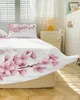 Bed Skirt Pink Flower Cherry Blossoms White Elastic Fitted Bedspread With Pillowcases Mattress Cover Bedding Set Sheet