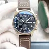 U1 Top-grade AAA 43mm Relógio Piloto Mecânico Automático Dia/Data Completa Luminosa Cúpula Pulseira de Couro Mostrador Preto e Mãos Designer Relógios de Pulso Militar