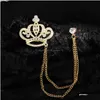 Pins, Brooches Golden Fl Diamonds Large Crown Modeling Mens Formal Wear Clothing Accessories To Attend The Party Bright Fashion Must- Dhcsn