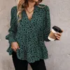 Kadınlar Blouses 2024 Bahar Moda Uzun Kollu Leopar Desen Kadın Gömlek Minimalist V Yezi Kadın Bluz