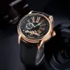 Spijkerpistolen Forsining Tourbillon Automatic Watch for Men Oval Rose Gold Mechanical Watches Top Brand Genuine Leather Strap Male Clock