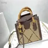 New Bamboo Handle Square Plaid Totes Purse Bag Brown Handbags For Women Big Classical Lady Mother Ladies One Shoulder Crossbody Ba216r