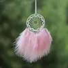 Mini Dream Catcher Light Purple Turkey Feathers with Natural Leather, Handmade Small Dreamcatcher for Car Home Dorm Decor 1221306