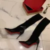 Diseñador de alta calidad para mujer Tacón rojo Botines de tacón alto Botas de cuero de lujo Tacón flaco Cremallera lateral Invierno sobre la rodilla Botas Martin clásicas H1413