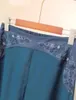 Pantalon femme bleu jupe en soie naturelle Vintage broderie lin jambe large luxe Double couche pantalon décontracté ample