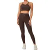 Active Set Gym Set Women Yoga Workout Clothes For Fitness Sports Bra Belt Leggings 2 Pieces High Maisted Sportswear Black Brown