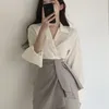 Sukienki robocze 2024 Ubrania jesienne Dwuczęściowy zestaw strojów modowych dla kobiet koszulka wysoka talia A-line nieregularna spódnica koreański garnitur