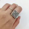 Pierścienie niestandardowe 925 Solidne srebrne Vingtage 17 mm kwadratowe Pierścienie spersonalizowane grawerowanie sygnet logo zdjęcie zdjęcie zdjęcie dla mężczyzn prezenty