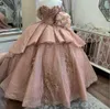 Rose Gold Shiny Straps Off the Shoulder Quinceanera Dress Ball Gown Bling Crystal Appliques Lace 3DFlower Corset Vestido De 15