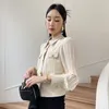 2024 spring Long Sleeve Lapel Neck Beige Solid Color Blouses Elegant Simplicity Single-breasted buckle Pleated Tops Daily Outfit