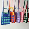 Sacs de courses à carreaux motif losange, sac à main tricoté polyvalent, couleur contrastée, Mini sac à bandoulière mignon pour téléphone portable