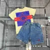 Mode enfants survêtements de haute qualité été T-shirt ensemble taille 100-160 bébé manches courtes et logo brodé short en jean Jan20