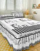 Jupe de lit, ustensiles de cuisine, couvre-lit élastique à carreaux avec taies d'oreiller, housse de protection, ensemble de literie, drap