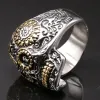 Bague gothique en or jaune 14 carats pour hommes, anneau de motard, catacombes, classique, croix, bijoux uniques, accessoires Punk Rock