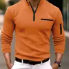 男性シャツクォータージップワークデイリーウェアロングスリーブファッション快適なプレーンポケットスポーツウェアメンズカミゼタスhombre 240124