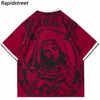 Hip Hop Streetwear Polo T-Shirt Vierge Marie Graphique T-Shirt Hommes Polo À Manches Courtes Harajuku Couverture En Coton T-shirts Rouge Gris 240118
