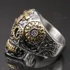 Bague gothique en or jaune 14 carats pour hommes, anneau de motard, catacombes, classique, croix, bijoux uniques, accessoires Punk Rock