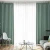 Curtain Light Luxury Green Stripes Solid Color Cotton and Linen Blackout Curtains for Bedroom Living Room Balcony Customization 240119