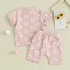 Kledingsets Peuter Babymeisje Kleding Baby Zomerset Leuke bloemenprint Outfit T-shirt met korte mouwen Top Elastisch pak